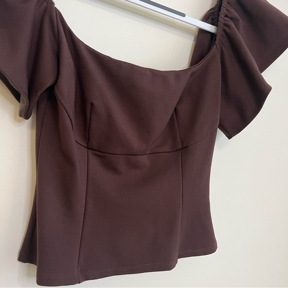 Revolve LPA Brown Flutter Sleeve Corset Crop Top - Picture 2 of 5